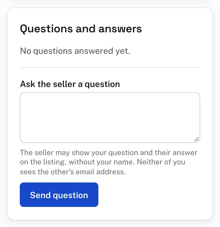 Questions and answers on a listing, with the box to ask the seller a question.