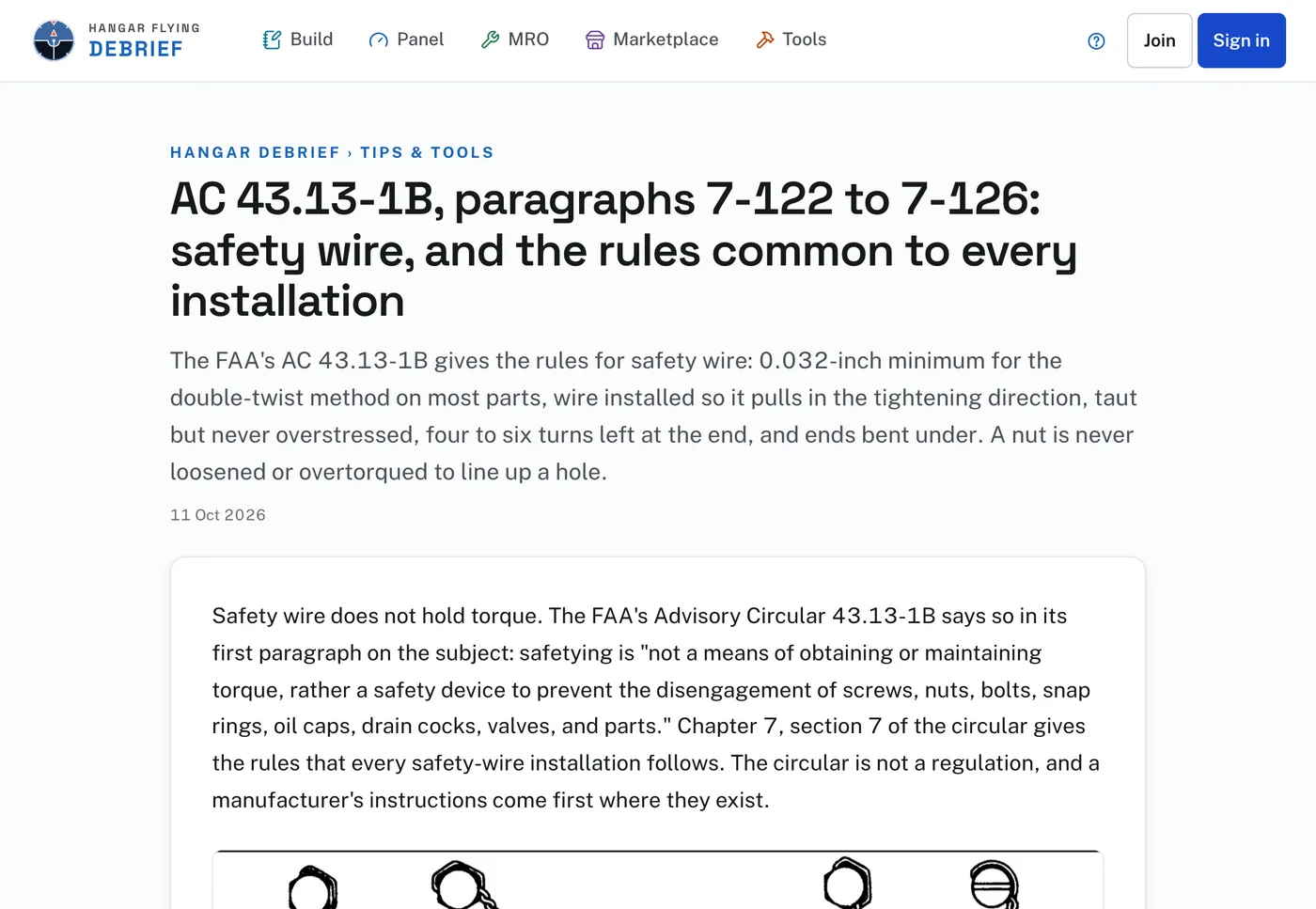 An article: its topic above the title, the summary, the date, then the article.