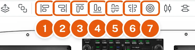 The seven Align buttons in the tool row, numbered 1 to 7; Align Centers is 7
