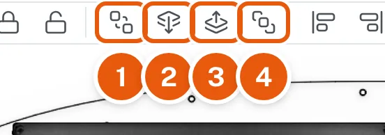 The four Arrange buttons in the tool row, numbered 1 to 4