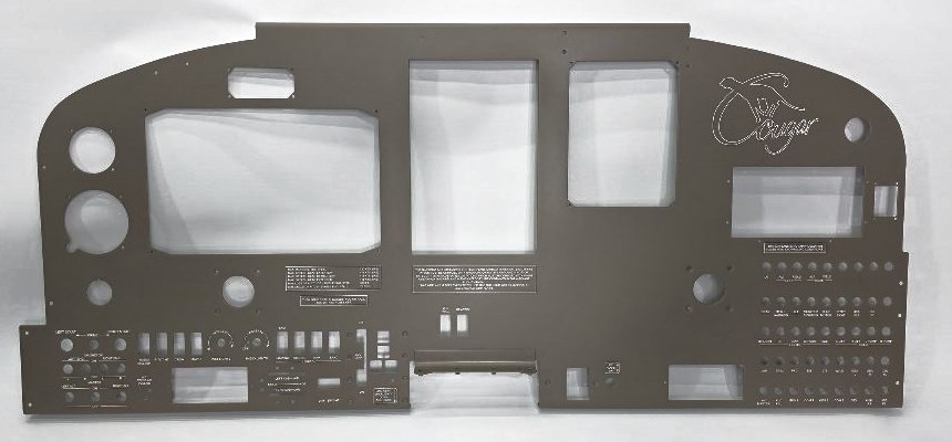 A finished instrument panel: cut, coated and engraved