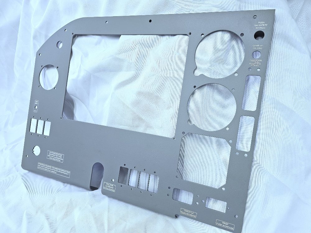 Mooney M20R instrument panel, cut, coated and engraved