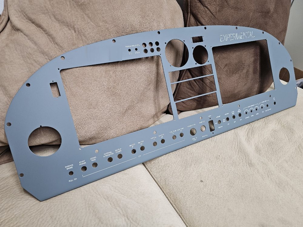 RANS S-21 instrument panel, cut, coated and engraved
