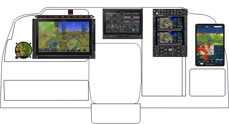 A Beechcraft Baron 55 instrument panel with the Garmin G500 and G600 TXi