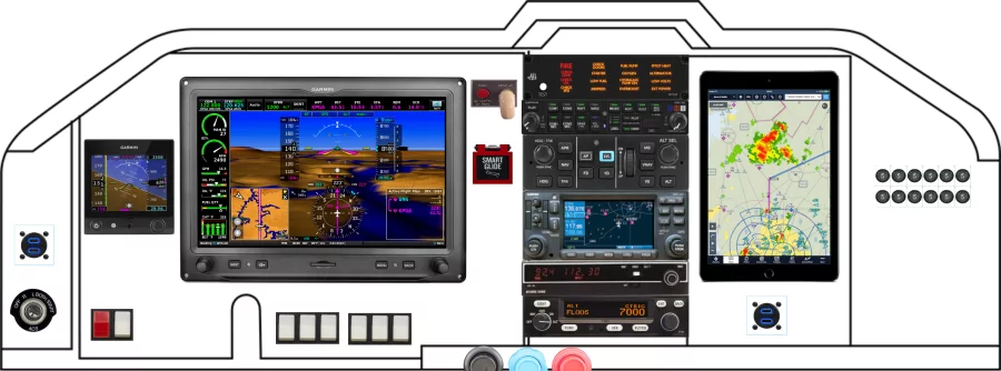 An Mooney M20J instrument panel with the Garmin G3X Touch