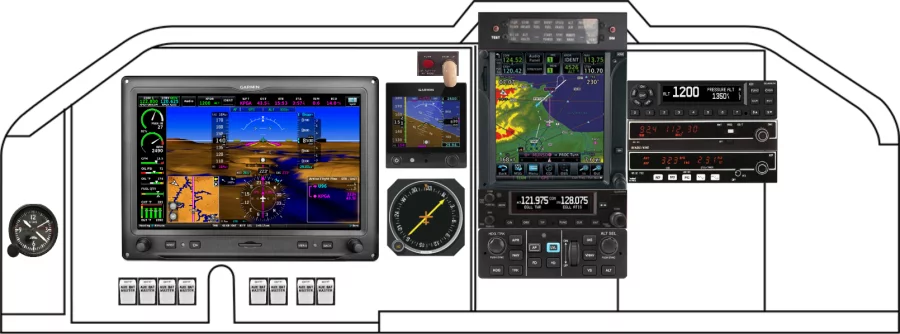 An Mooney M20J instrument panel with the Garmin G3X Touch