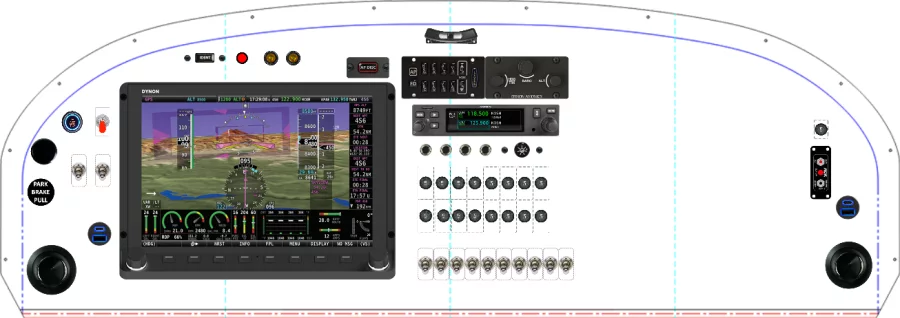An RANS Aircraft S-20 / S-21 instrument panel with the Dynon SkyView HDX